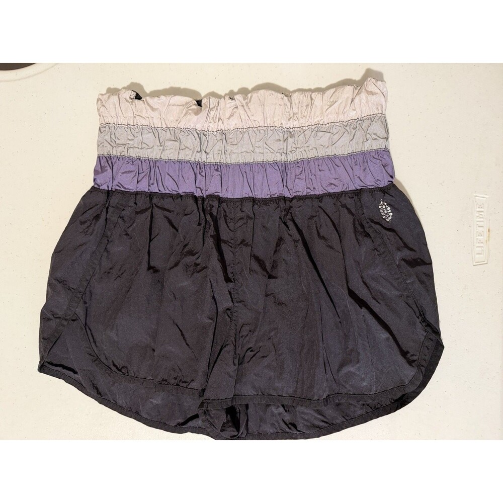 Free People FP Movement Running Shorts Womens M Black Colorblock Ruched Waist
